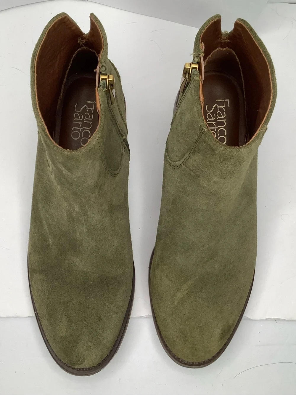 Franco Sarto  Green Suede Leather Chelsea Women Ankle Boots Sz 7.5 Equestrian